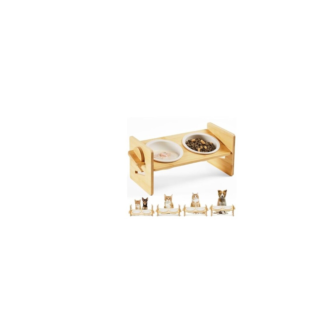 Smartoo Elevated Bamboo & Ceramic Pet Bowls Cat Small Dogs 4 Heights